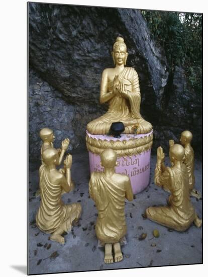 Statue of Buddha with Kneeling Faithful-null-Mounted Giclee Print