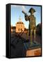 Statue of Captain Vancouver at Dusk on the Purfleet Quay, Kings Lynn, Norfolk-Peter Thompson-Framed Stretched Canvas