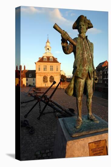 Statue of Captain Vancouver at Dusk on the Purfleet Quay, Kings Lynn, Norfolk-Peter Thompson-Stretched Canvas