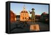 Statue of Captain Vancouver at Dusk on the Purfleet Quay, Kings Lynn, Norfolk-Peter Thompson-Framed Stretched Canvas