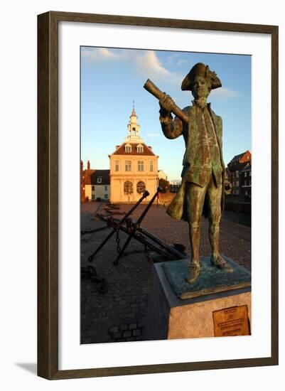 Statue of Captain Vancouver at Dusk on the Purfleet Quay, Kings Lynn, Norfolk-Peter Thompson-Framed Photographic Print