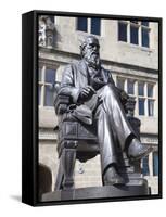 Statue of Charles Darwin Outside Public Library, Shrewsbury, Shropshire, England-null-Framed Stretched Canvas