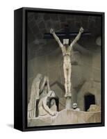 Statue of Christ at the Entrance to Sagrada Familia, the Gaudi Cathedral, Barcelona, Spain-Jeremy Bright-Framed Stretched Canvas