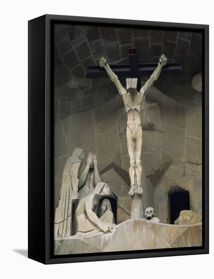 Statue of Christ at the Entrance to Sagrada Familia, the Gaudi Cathedral, Barcelona, Spain-Jeremy Bright-Framed Stretched Canvas