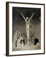 Statue of Christ at the Entrance to Sagrada Familia, the Gaudi Cathedral, Barcelona, Spain-Jeremy Bright-Framed Photographic Print