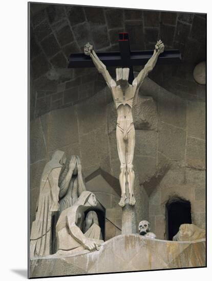 Statue of Christ at the Entrance to Sagrada Familia, the Gaudi Cathedral, Barcelona, Spain-Jeremy Bright-Mounted Photographic Print