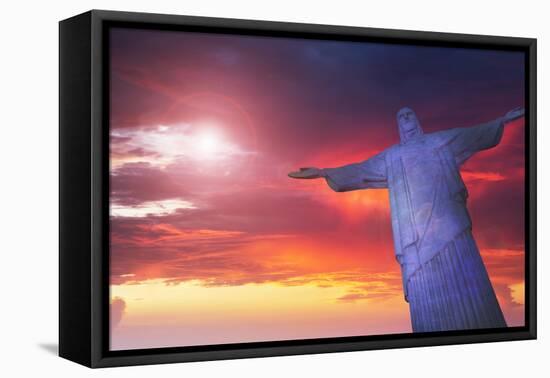 Statue of Christ the Redeemer at Sunset, Corcovado, Rio De Janeiro, Brazil, South America-Angelo-Framed Stretched Canvas