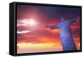 Statue of Christ the Redeemer at Sunset, Corcovado, Rio De Janeiro, Brazil, South America-Angelo-Framed Stretched Canvas