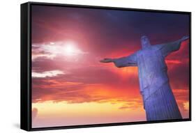 Statue of Christ the Redeemer at Sunset, Corcovado, Rio De Janeiro, Brazil, South America-Angelo-Framed Stretched Canvas