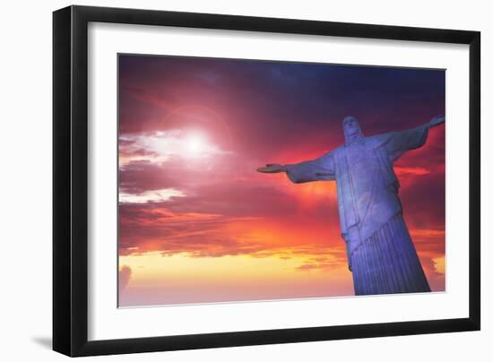 Statue of Christ the Redeemer at Sunset, Corcovado, Rio De Janeiro, Brazil, South America-Angelo-Framed Photographic Print