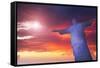 Statue of Christ the Redeemer at Sunset, Corcovado, Rio De Janeiro, Brazil, South America-Angelo-Framed Stretched Canvas