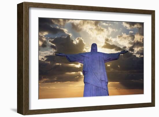 Statue of Christ the Redeemer at Sunset, Corcovado, Rio De Janeiro, Brazil, South America-Angelo-Framed Photographic Print