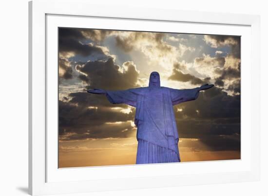 Statue of Christ the Redeemer at Sunset, Corcovado, Rio De Janeiro, Brazil, South America-Angelo-Framed Photographic Print