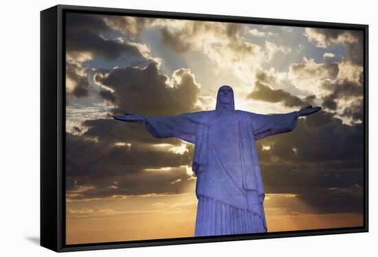 Statue of Christ the Redeemer at Sunset, Corcovado, Rio De Janeiro, Brazil, South America-Angelo-Framed Stretched Canvas