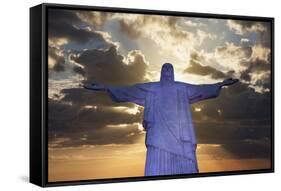 Statue of Christ the Redeemer at Sunset, Corcovado, Rio De Janeiro, Brazil, South America-Angelo-Framed Stretched Canvas