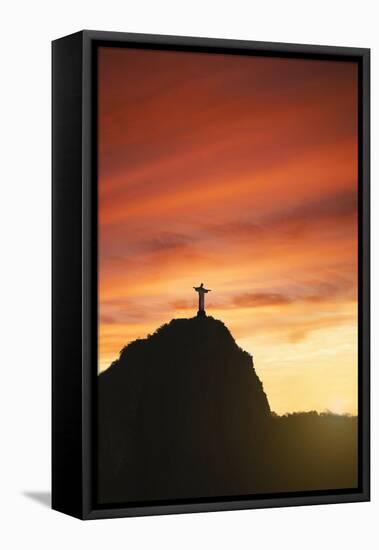 Statue of Christ the Redeemer at Sunset, Corcovado, Rio De Janeiro, Brazil, South America-Angelo-Framed Stretched Canvas