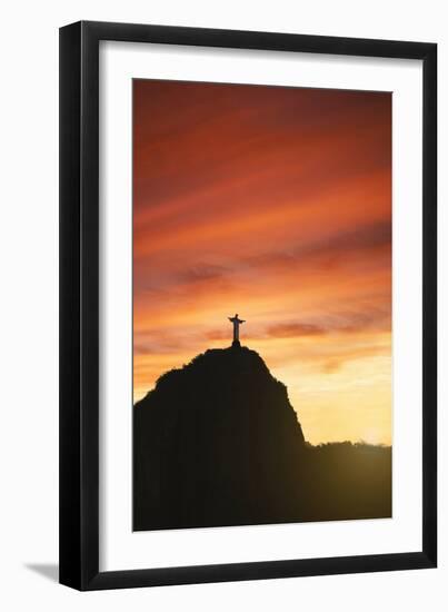 Statue of Christ the Redeemer at Sunset, Corcovado, Rio De Janeiro, Brazil, South America-Angelo-Framed Premium Photographic Print