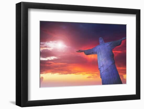 Statue of Christ the Redeemer at Sunset, Corcovado, Rio De Janeiro, Brazil, South America-Angelo-Framed Photographic Print