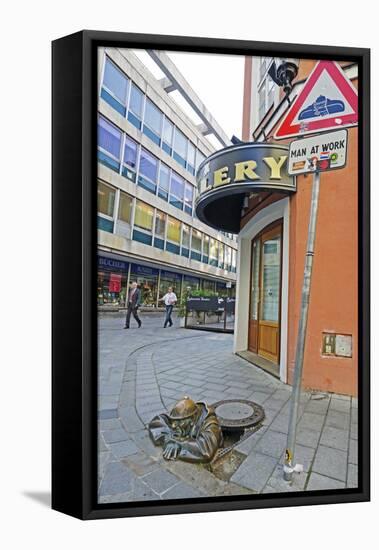 Statue of Cumil, the Man at Work in a Hole, Bratislava, Slovakia, Europe-Christian Kober-Framed Stretched Canvas