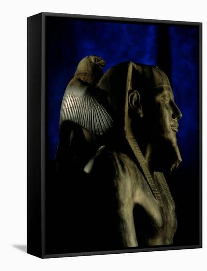 Statue of Diorite, Pharaoh Khafre with Falcon God Horus, Egyptian Museum, Cairo, Egypt-Kenneth Garrett-Framed Stretched Canvas