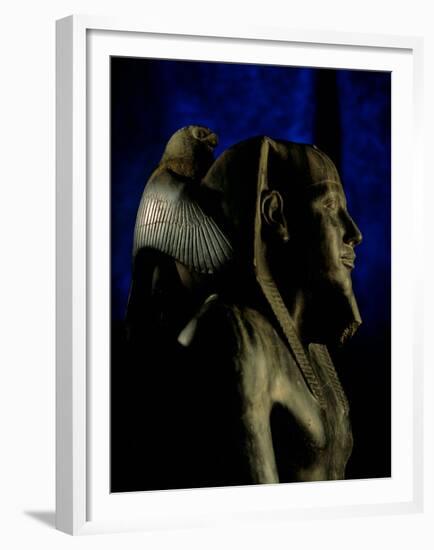 Statue of Diorite, Pharaoh Khafre with Falcon God Horus, Egyptian Museum, Cairo, Egypt-Kenneth Garrett-Framed Premium Photographic Print