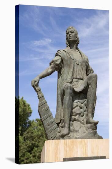 Statue of discoverer Christopher Columbus, La Rabida monastery, La Rabida, near Huelva, Costa de la-Stuart Black-Stretched Canvas