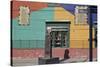 Statue of famous local painter Quinquela Martin at Caminito alley in the Boca, old Italian quarter -Julio Etchart-Stretched Canvas