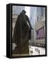 Statue of George Washington in Front of Federal Hall, with the New York Stock Exchange Behind-Amanda Hall-Framed Stretched Canvas