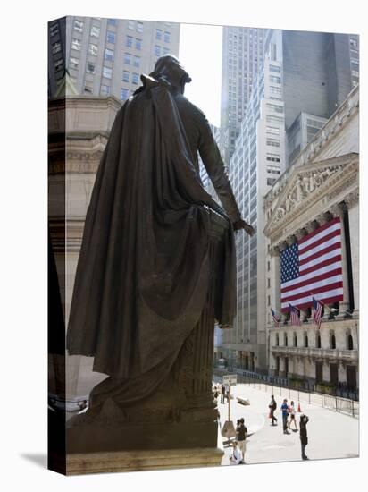 Statue of George Washington in Front of Federal Hall, with the New York Stock Exchange Behind-Amanda Hall-Stretched Canvas