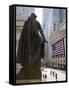 Statue of George Washington in Front of Federal Hall, with the New York Stock Exchange Behind-Amanda Hall-Framed Stretched Canvas