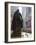 Statue of George Washington in Front of Federal Hall, with the New York Stock Exchange Behind-Amanda Hall-Framed Photographic Print