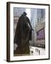 Statue of George Washington in Front of Federal Hall, with the New York Stock Exchange Behind-Amanda Hall-Framed Photographic Print