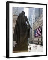 Statue of George Washington in Front of Federal Hall, with the New York Stock Exchange Behind-Amanda Hall-Framed Photographic Print