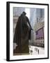 Statue of George Washington in Front of Federal Hall, with the New York Stock Exchange Behind-Amanda Hall-Framed Photographic Print