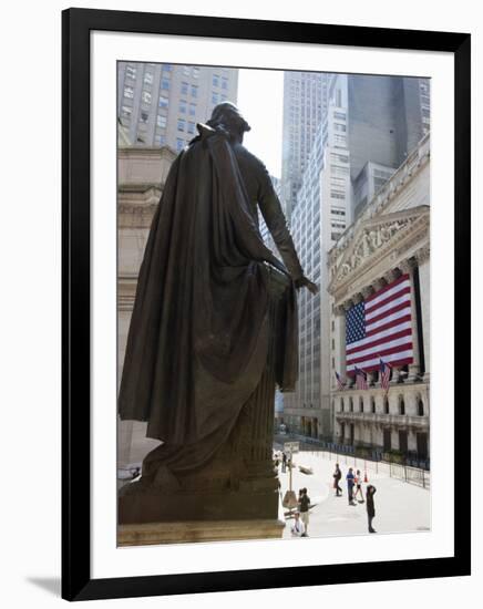 Statue of George Washington in Front of Federal Hall, with the New York Stock Exchange Behind-Amanda Hall-Framed Photographic Print