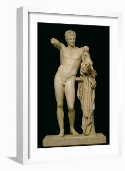 Statue of Hermes and the Infant Dionysus, circa 330 BC (Parian Marble)-Praxiteles-Framed Giclee Print