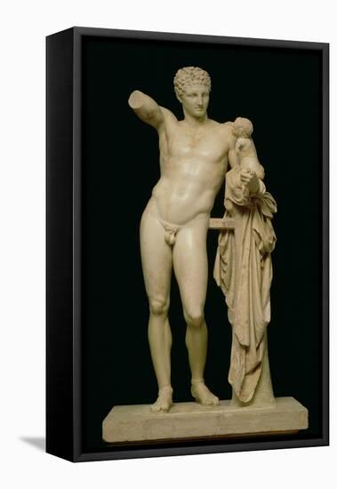 Statue of Hermes and the Infant Dionysus, circa 330 BC (Parian Marble)-Praxiteles-Framed Stretched Canvas