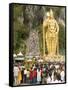 Statue of Hindu Deity with Pilgrims Walking 272 Steps up to Batu Caves, Selangor, Malaysia-Richard Nebesky-Framed Stretched Canvas