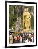 Statue of Hindu Deity with Pilgrims Walking 272 Steps up to Batu Caves, Selangor, Malaysia-Richard Nebesky-Framed Premium Photographic Print