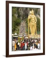 Statue of Hindu Deity with Pilgrims Walking 272 Steps up to Batu Caves, Selangor, Malaysia-Richard Nebesky-Framed Photographic Print