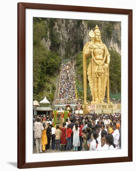 Statue of Hindu Deity with Pilgrims Walking 272 Steps up to Batu Caves, Selangor, Malaysia-Richard Nebesky-Framed Photographic Print