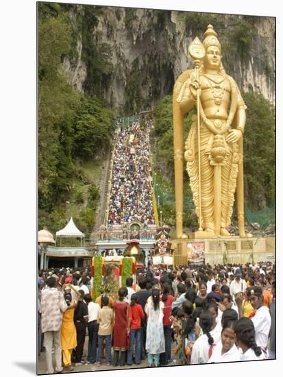 Statue of Hindu Deity with Pilgrims Walking 272 Steps up to Batu Caves, Selangor, Malaysia-Richard Nebesky-Mounted Photographic Print