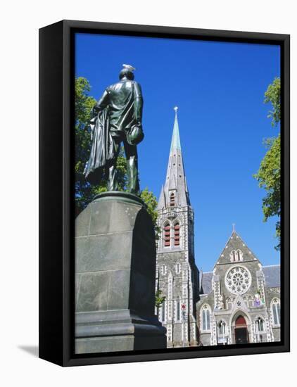 Statue of J R Godley and the Cathedral, Christchurch, Canterbury, South Island, New Zealand-Neale Clarke-Framed Stretched Canvas