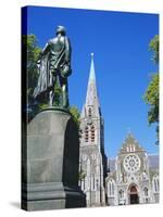 Statue of J R Godley and the Cathedral, Christchurch, Canterbury, South Island, New Zealand-Neale Clarke-Stretched Canvas