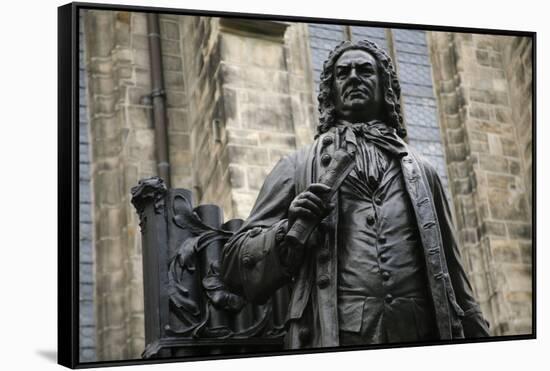 Statue of J. S. Bach, Courtyard of St. Thomas Church, Leipzig, Germany-Dave Bartruff-Framed Stretched Canvas