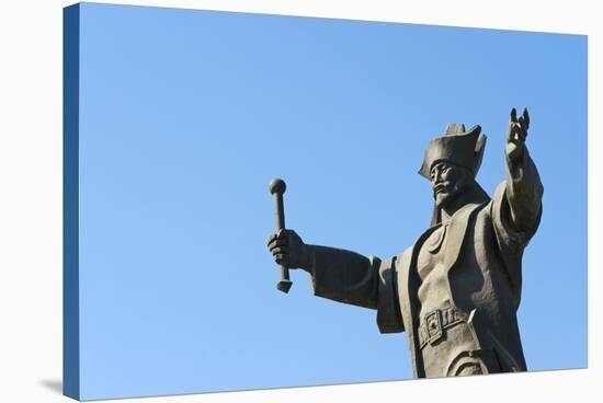 Statue of Kenesary Khan at the entrance to Turkestan, Kazakhstan.-Keren Su-Stretched Canvas