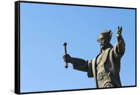 Statue of Kenesary Khan at the entrance to Turkestan, Kazakhstan.-Keren Su-Framed Stretched Canvas