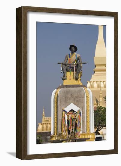 Statue of King Setthathirat, Pha Tat Luang, Vientiane, Laos-Robert Harding-Framed Photographic Print