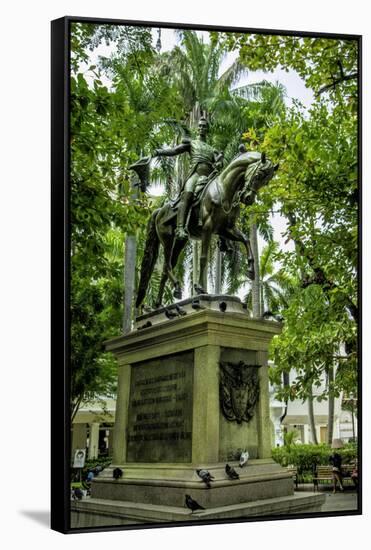 Statue of Liberator Simon Bolivar, Old City, Cartagena, Colombia-Jerry Ginsberg-Framed Stretched Canvas