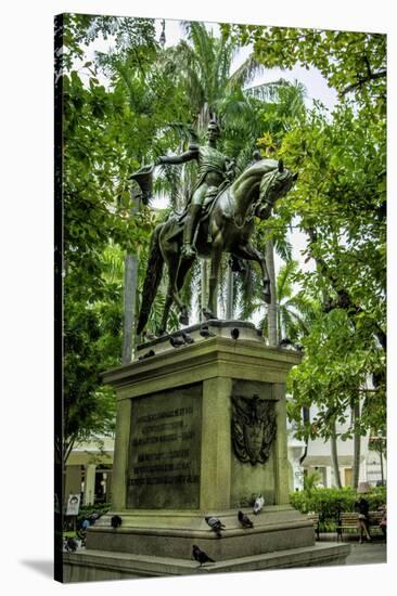 Statue of Liberator Simon Bolivar, Old City, Cartagena, Colombia-Jerry Ginsberg-Stretched Canvas